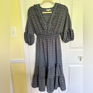 Max Studio Blue Floral V-neck 3/4 sleeved dress